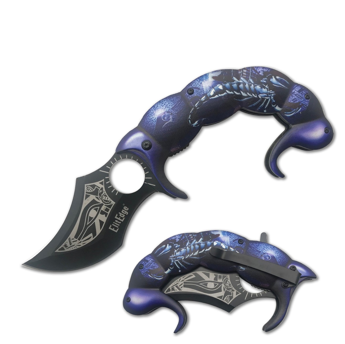 8.5" Fantasy Blue Scorpion Assisted Open Folding Pocket Knife Karambit Blade