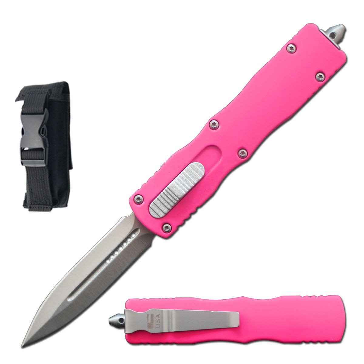 7.5" Pink Death Stalker Automatic Dual Action Out The Front Knife