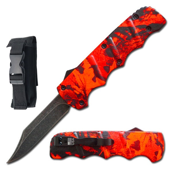 8.75" Automatic Titan Red Camo OTF Drop Point Blade Knife