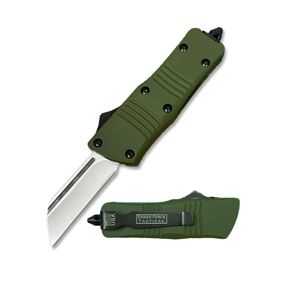 5.5" Wasp Mini Green Automatic OTF Knife Cleaver Point Blade