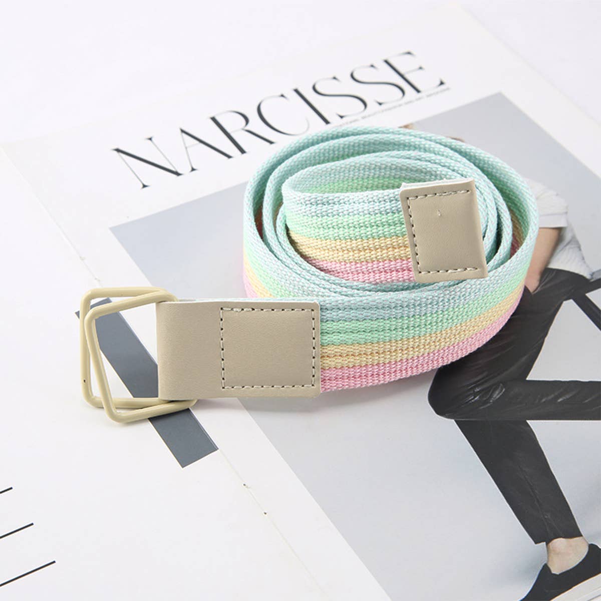 CWABE0948_STRIPED SIMPLE ALL-MATCH DOUBLE BUCKLE BELT: TYPE4 / (OS) 1