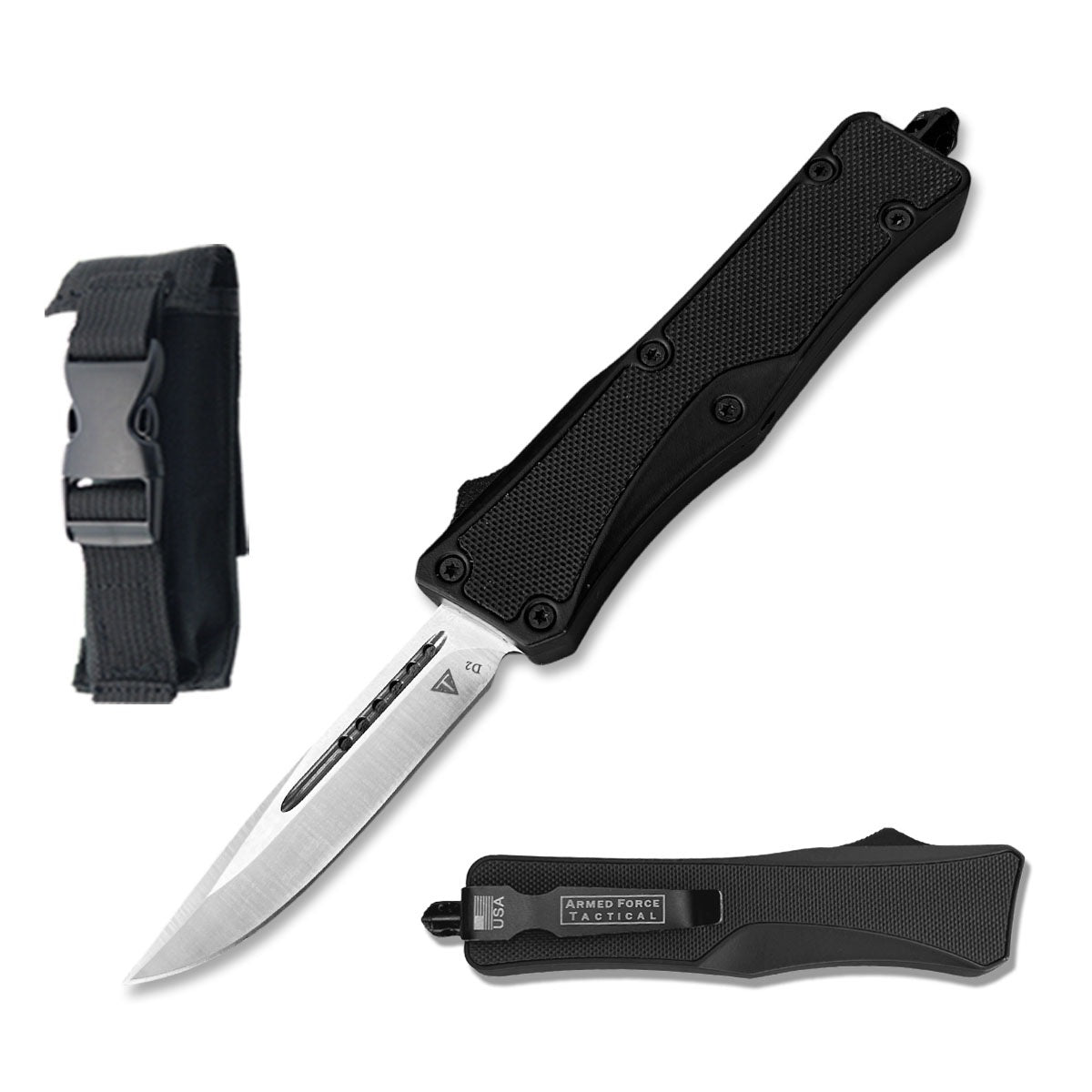 8.25" D2 Steel Black G10 Handle Automatic OTF Out the Front Knife