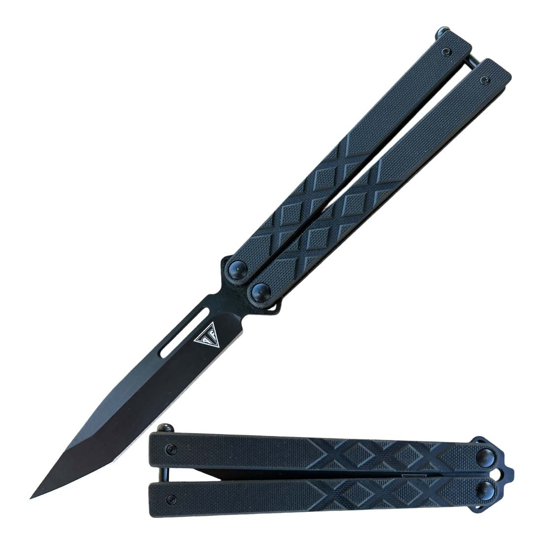 Black G10 Handle Balisong Butterfly Knife Ball Bearing Tanto Blade