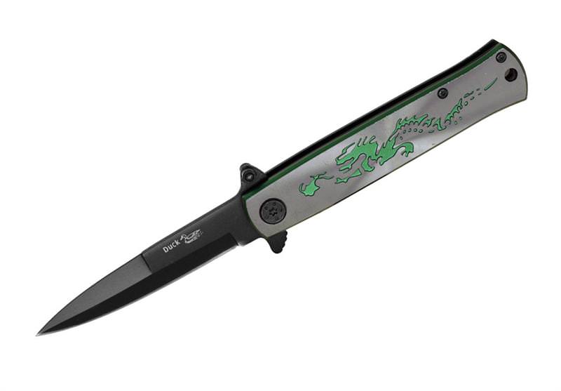 4.5 Inch Spring Assisted Opening Dragon Folding Knife - Green