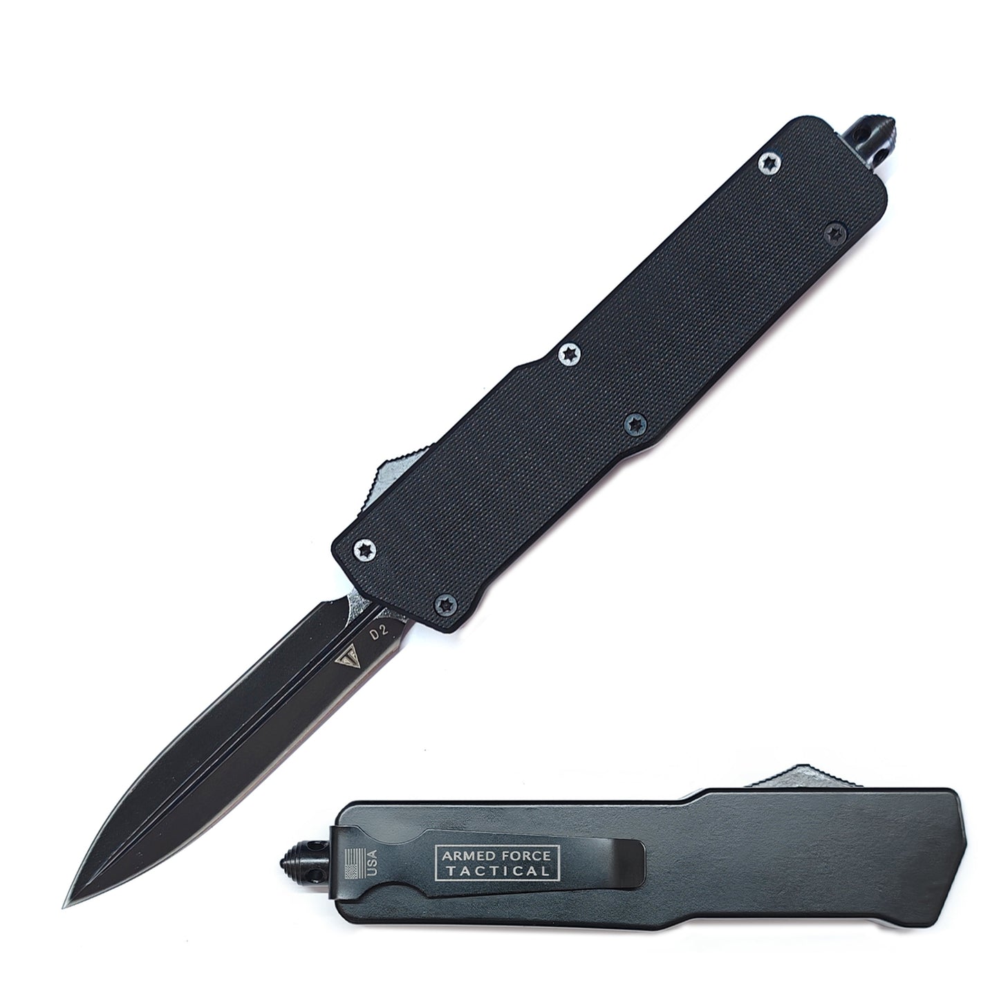 9.75" D2 Steel Black Dagger Blade Automatic OTF Knife Black G10 Handle