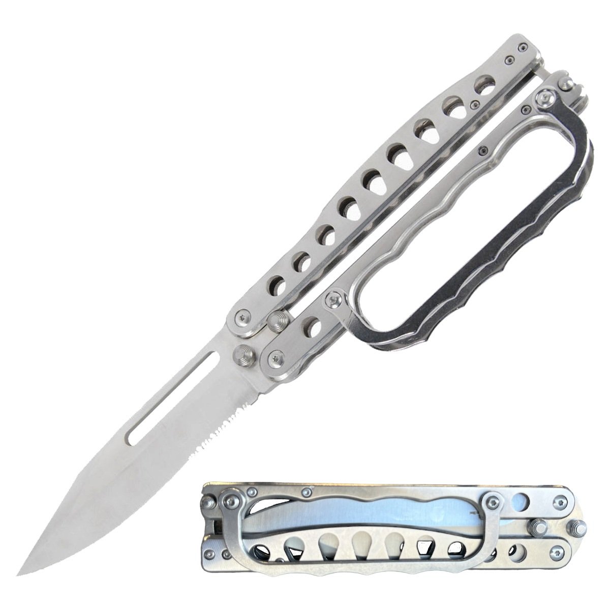 Silver Folding Knuckle Knife Trench Tactical Combat Butterfly