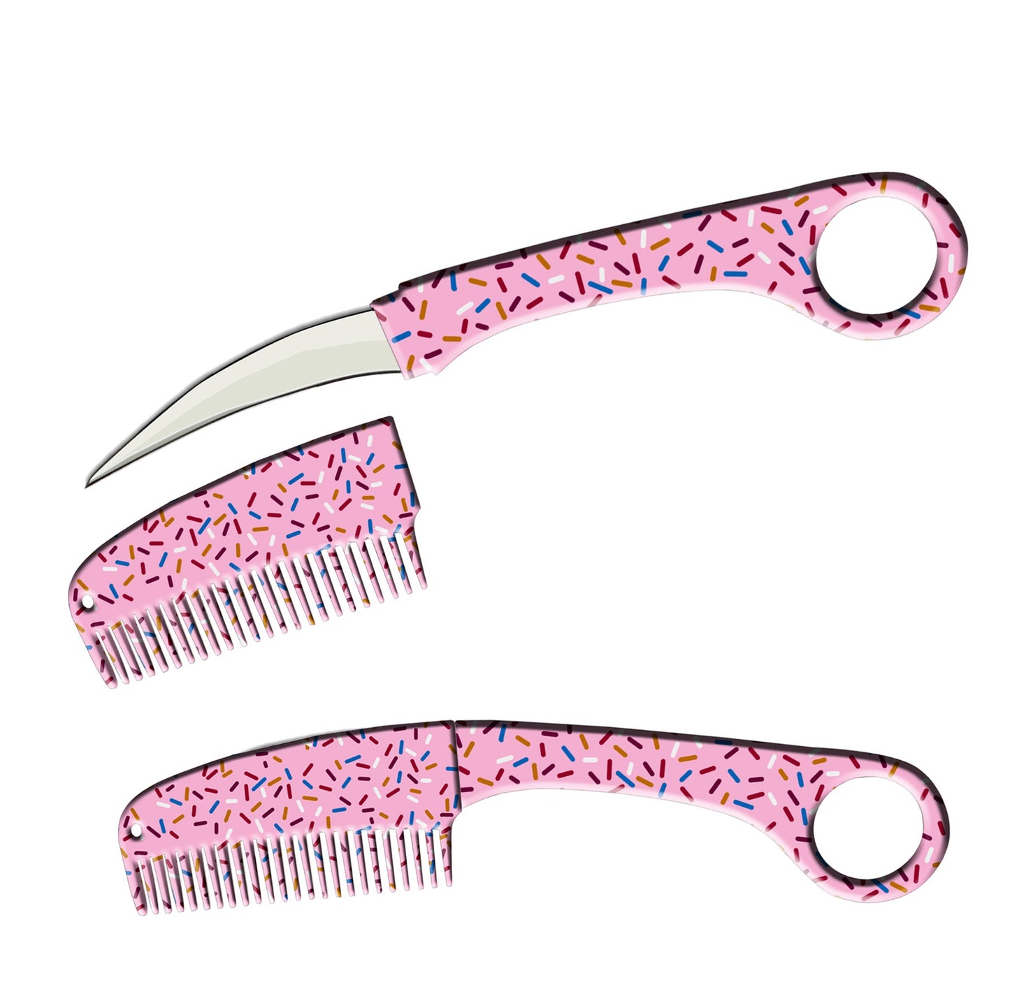 Pink Sprinkles Karambit Hidden Blade Self Defense Brush Comb Knife