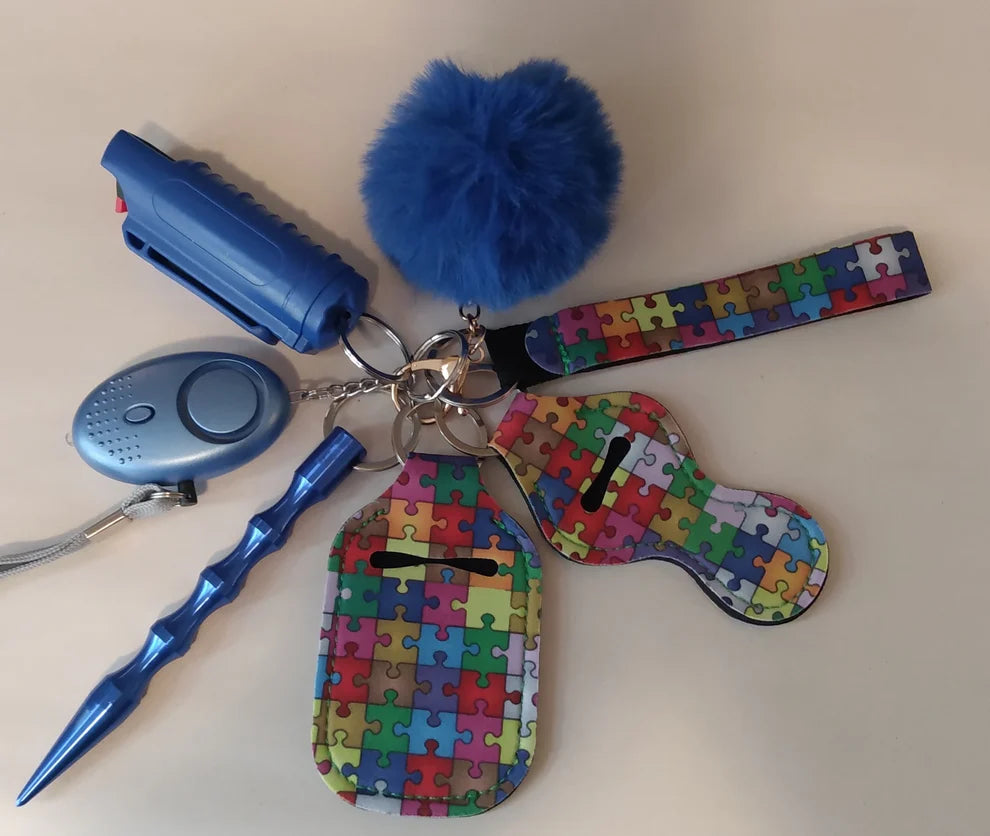 7-Piece Safety Keychain Set with Pepper Spray
