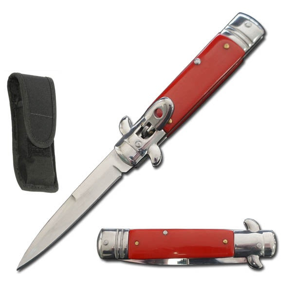 7.75" Automatic Switchblade Lever Lock Knife - Red Handle
