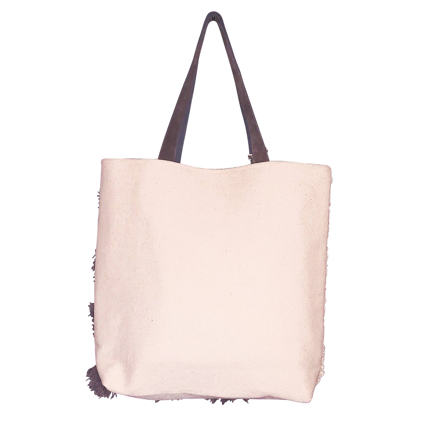 Chloe Blue/Grey Shaggy Squares Cotton Canvas Tote Bag