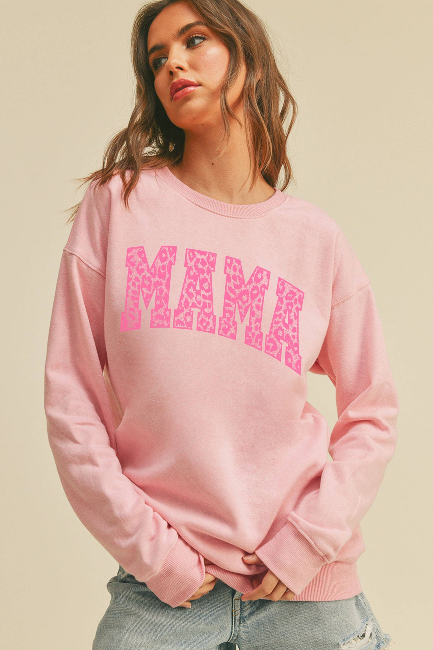 Mama Leopard Graphic Sweatshirt: Black / XL