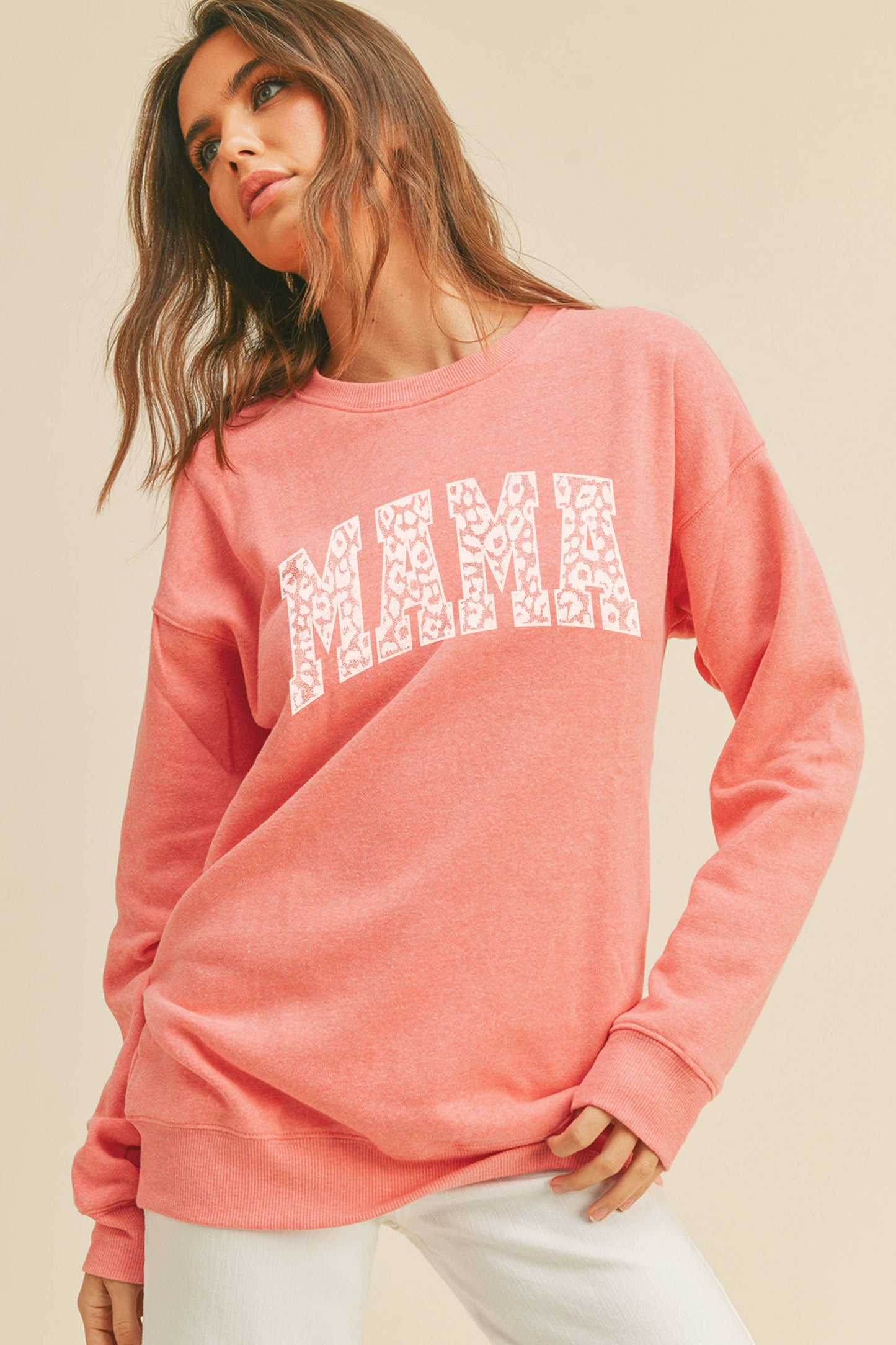 Mama Leopard Graphic Sweatshirt: Tea Rose / M