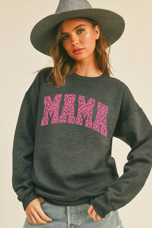 Mama Leopard Graphic Sweatshirt: Black / M