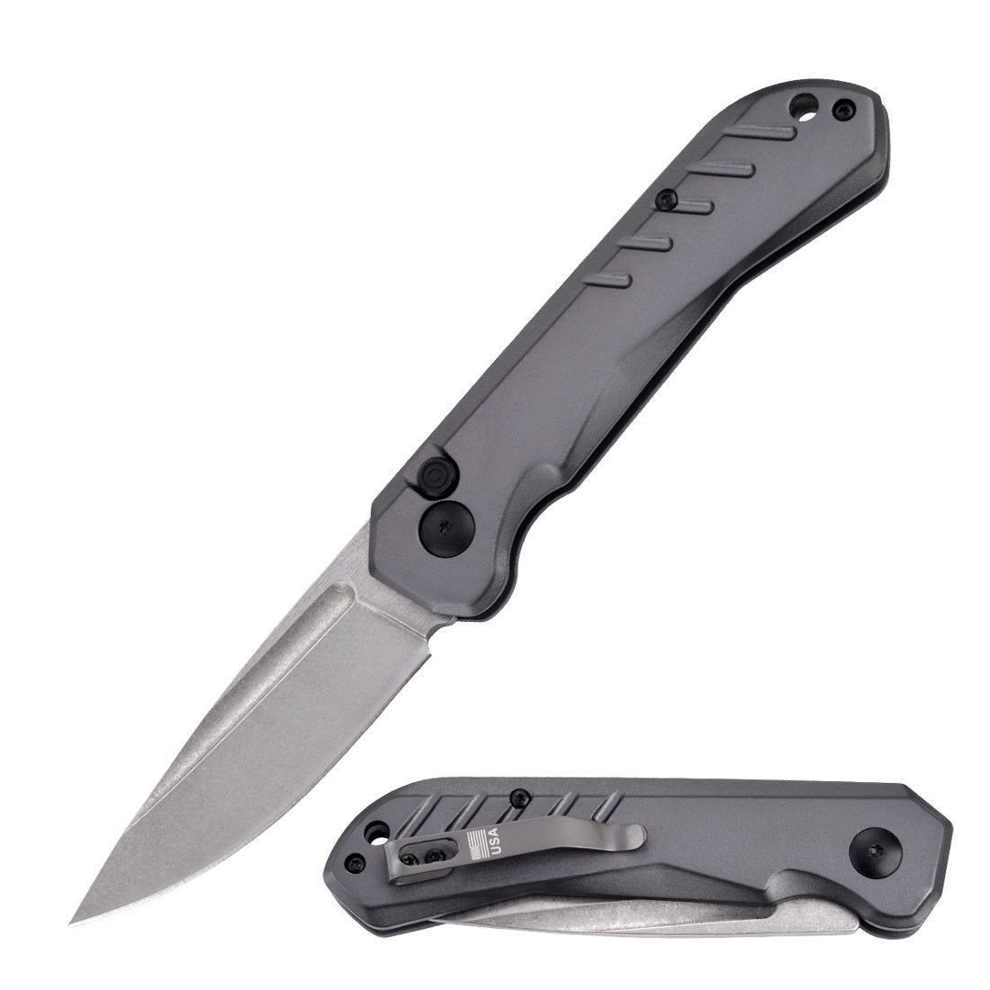 8" Gray Clip Point Blade Switchblade Automatic Pocket Knife