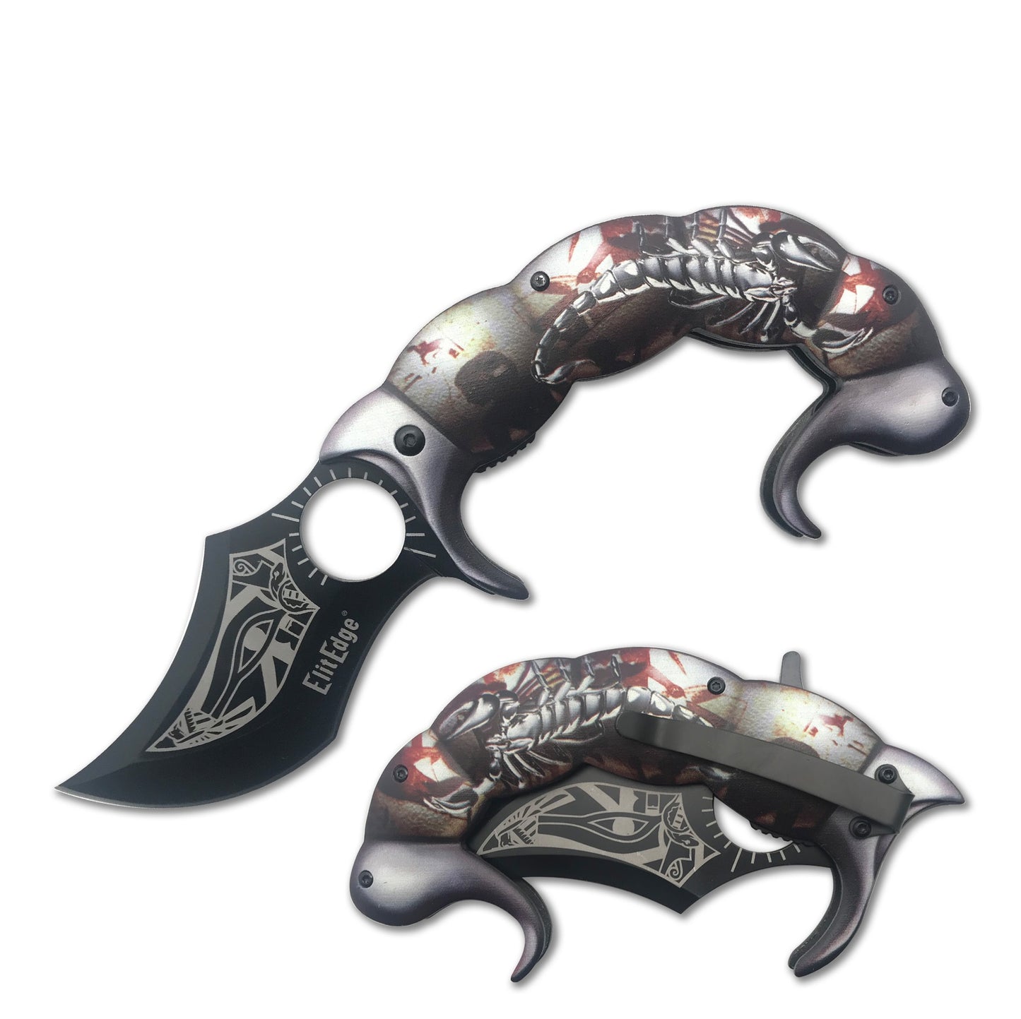 8.5" Fantasy Grey Scorpion Assisted Open Folding Pocket Knife Karambit Blade