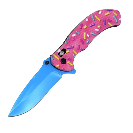 4.75" Closed Pink Sprinkles Spring Assisted Axis Lock Folding Knife