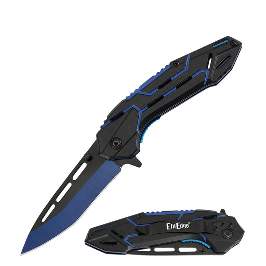 8.25" ElectroPlated Blue Spring Assisted Opening Pocket Knife