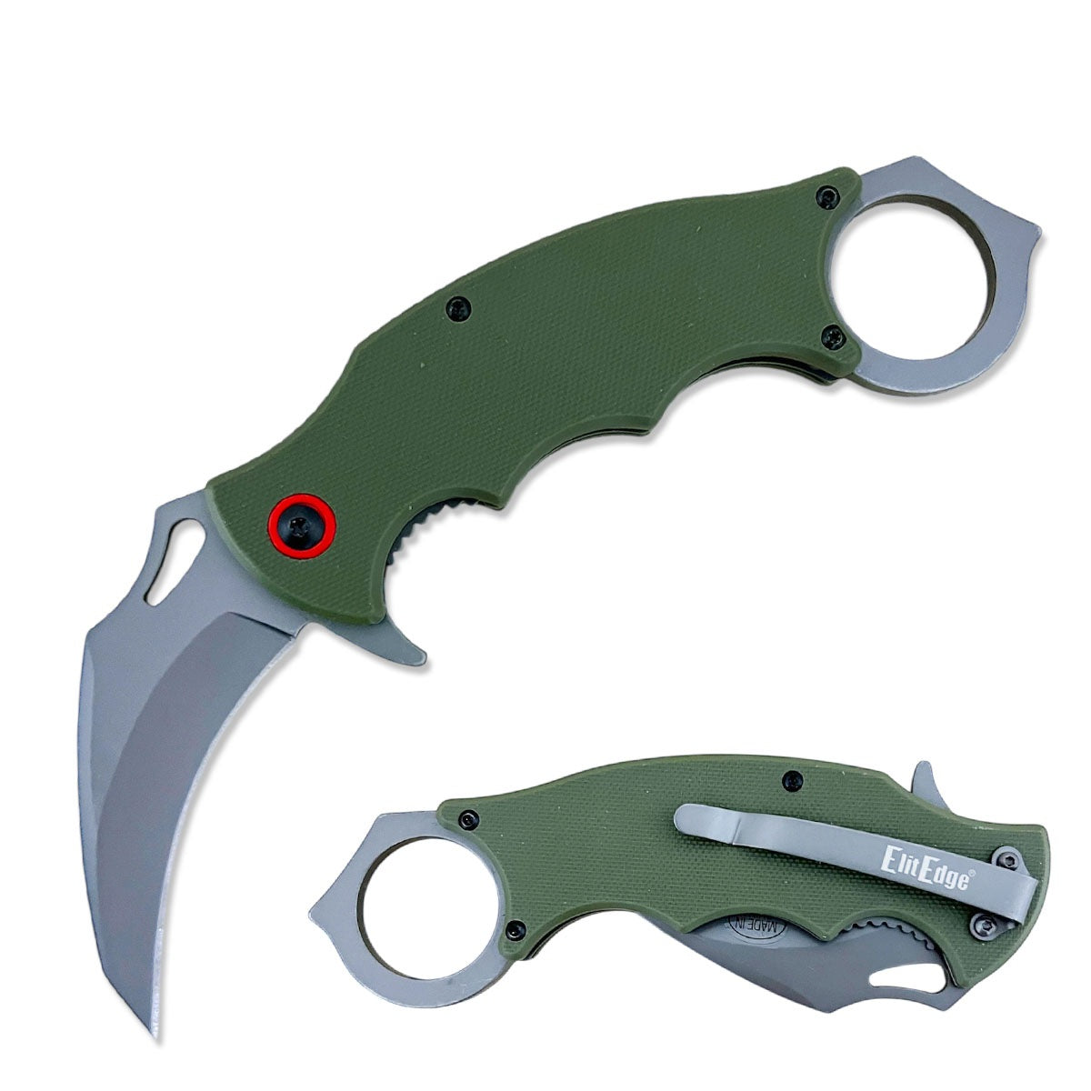 7.5" Ball Bearing 8CR 440C Steel Blade Tactical Karambit Green G10 Handle Pocket Knife