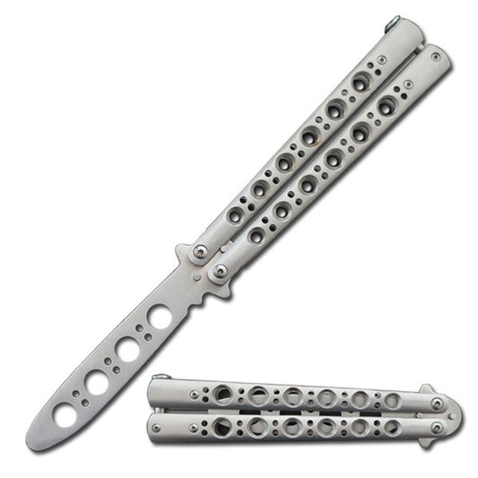 Silver Skeleton Stainless Steel Butterfly Trainer Knife