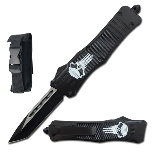9" Ghost Skull OTF Tactical Automatic Tanto Blade Pocket Knife