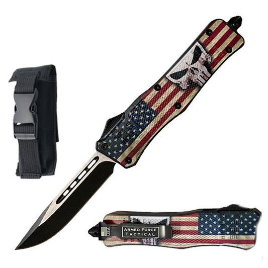 9" American Stars & Stripes Flag Automatic OTF Pocket Knife