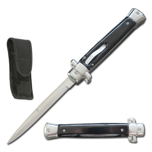 11 Inches Classic Gentleman Italian Stiletto OTF Black Pearl Handle Knife