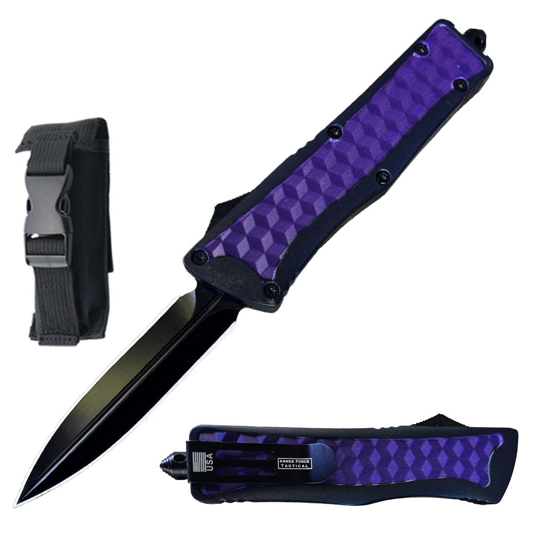 9" American Mercenary Purple Tactical OTF Automatic Knife