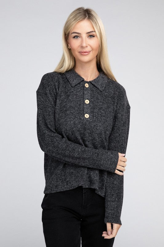 Brushed Melange Hacci Collared Sweater