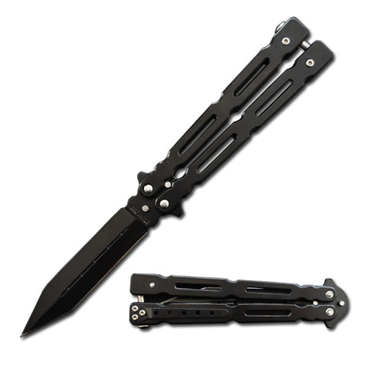Black Flipping Butterfly Knife Spear Point Blade