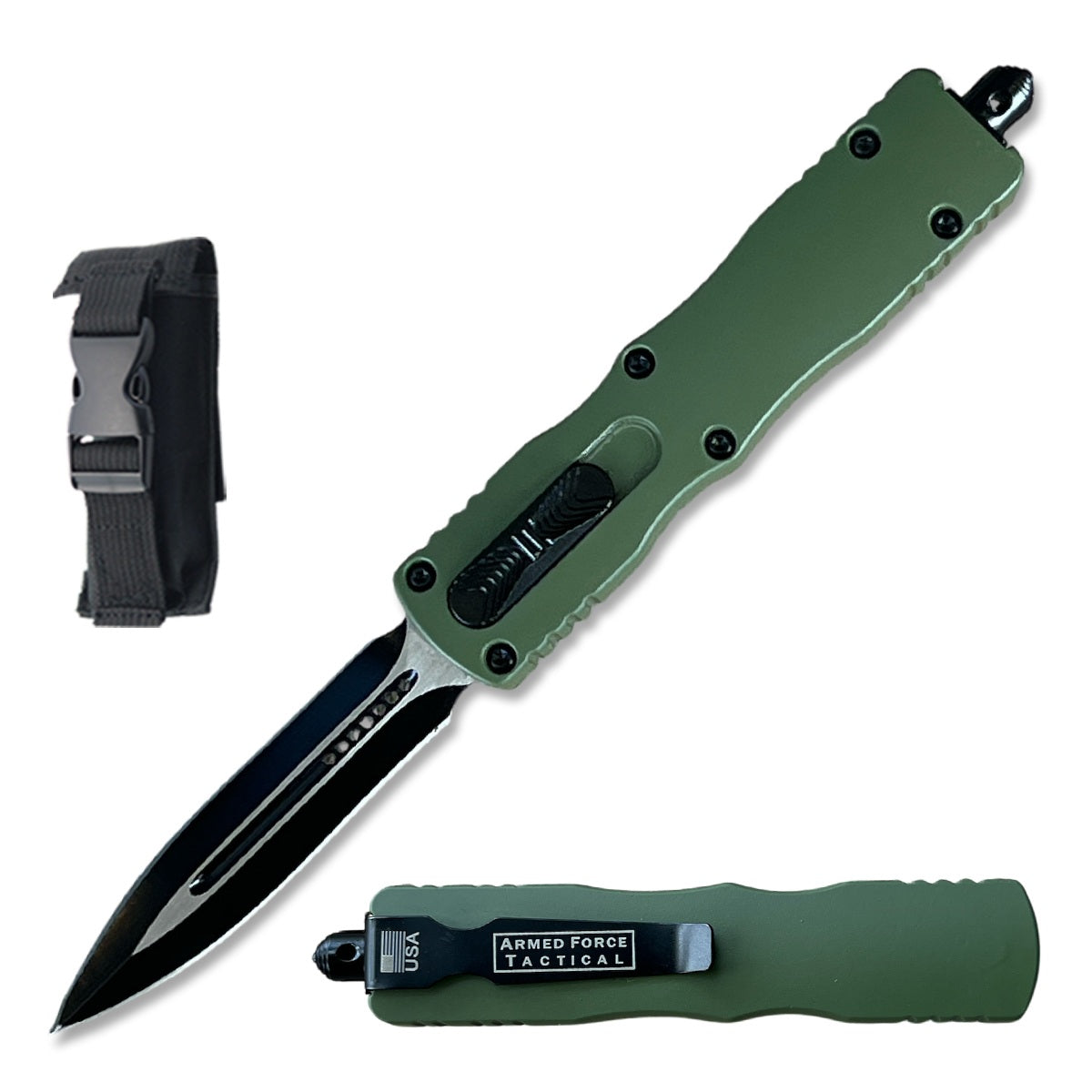 7.5" Green Death Stalker Automatic Dual Action Out The Front Knife