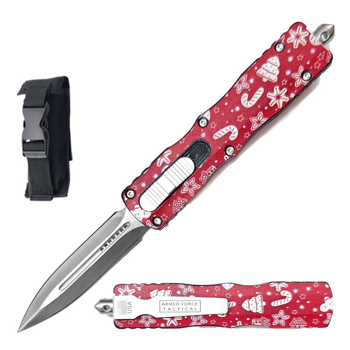 7.5" Christmas Tree Handle Automatic Dual Action Out The Front Knife