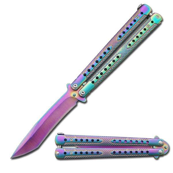 Tactical Rainbow Balisong Two-Tone Titanium Coated Butterfly Knife