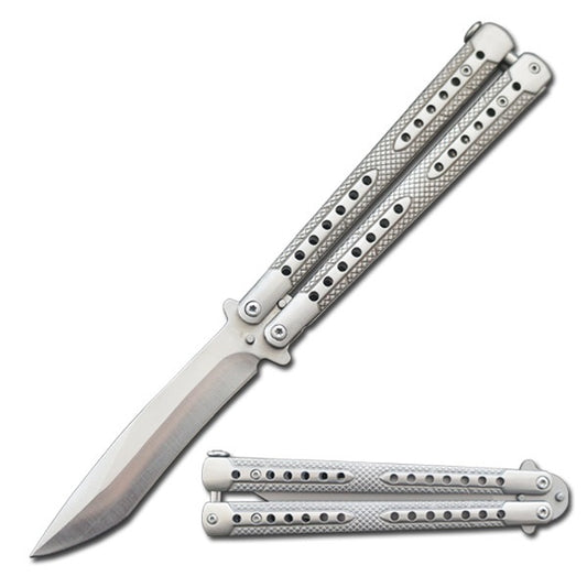 Tactical Silver Balisong Two-Tone Titanium Coated Butterfly Knife