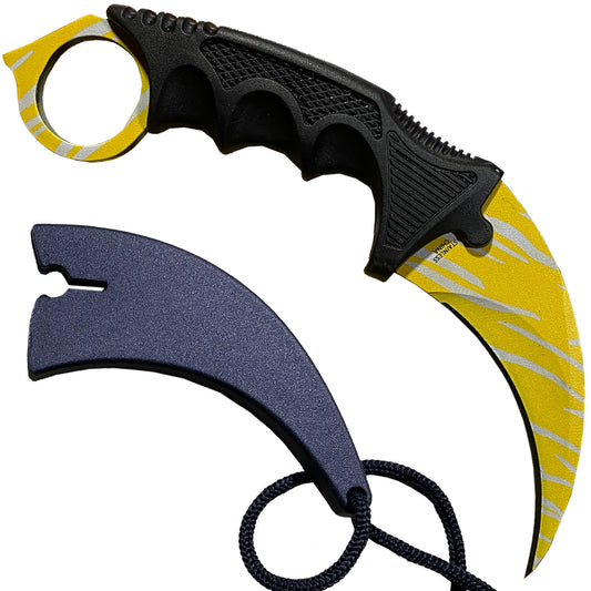 7.6" Tiger Tooth Military Combat Tactical CSGO Karambit Neck Knife w Sheath