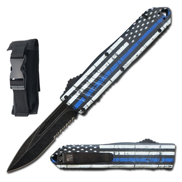 9" Havoc Military USA Flag Blue OTF Dual Action Automatic Knife
