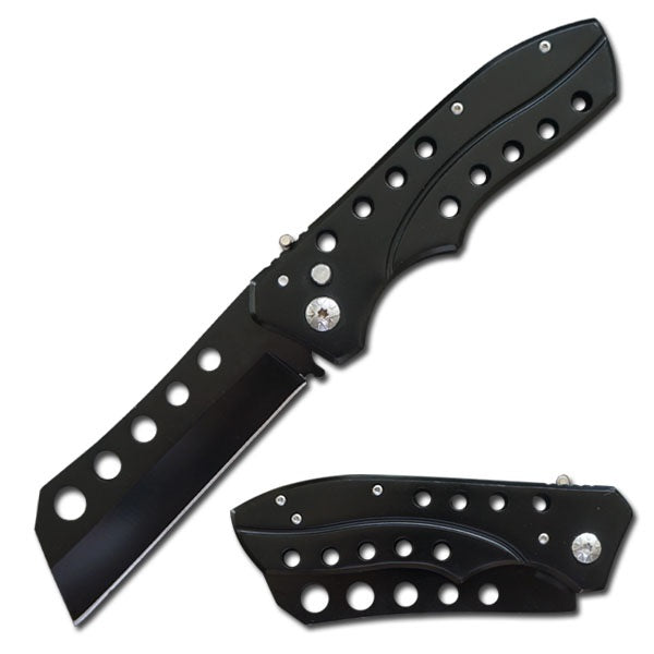 5.35" Closed Black Switchblade Automatic Metal Cleaver Blade Knife