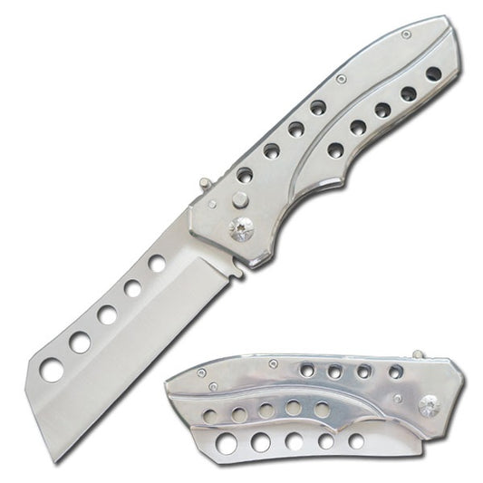 5.35" Closed Silver Switchblade Automatic Metal Cleaver Blade Knife