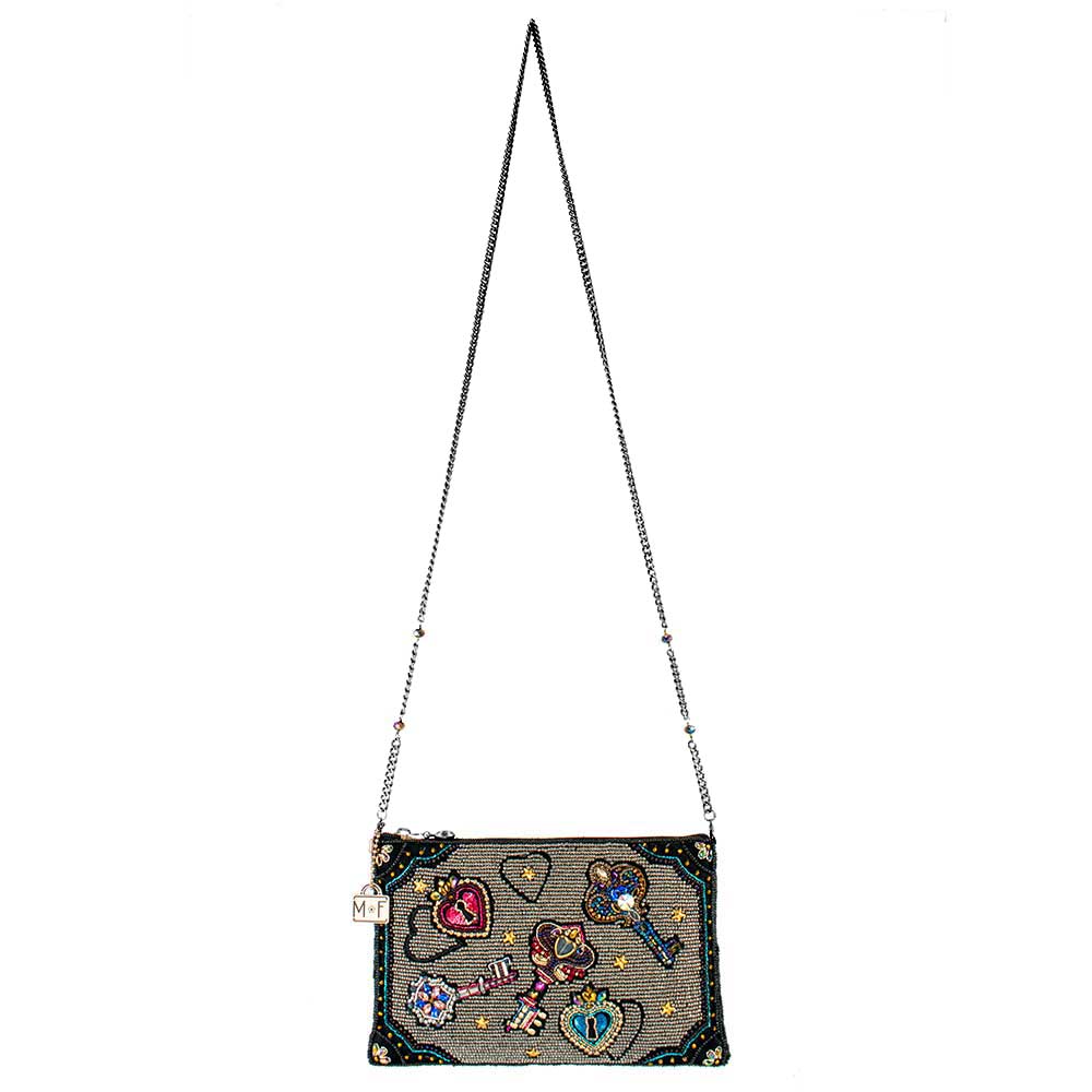 Unlocked Magic Beaded Keys & Hearts Mini Crossbody Handbag