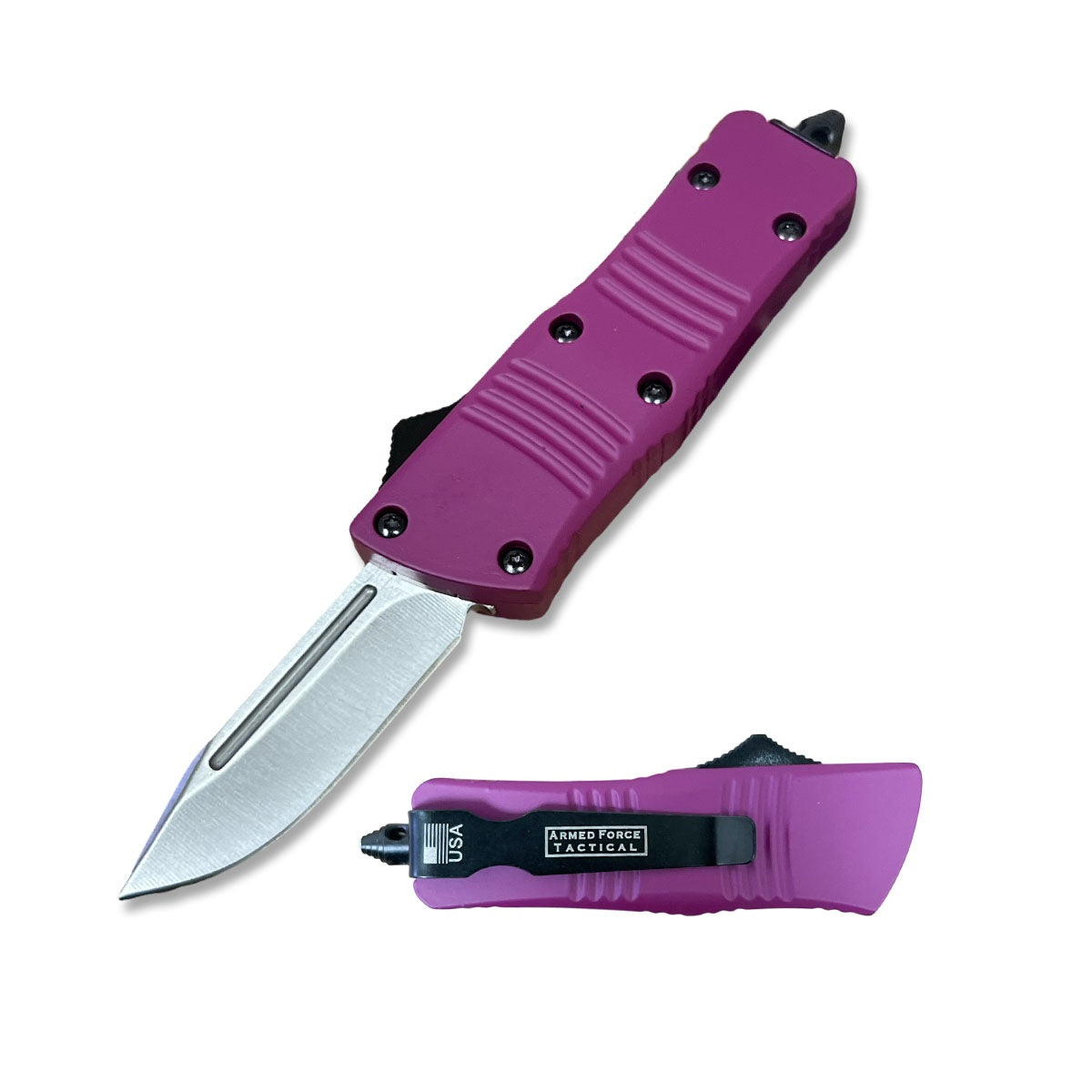 5.5" Wasp Mini Purple Automatic OTF Knife Drop Point Blade