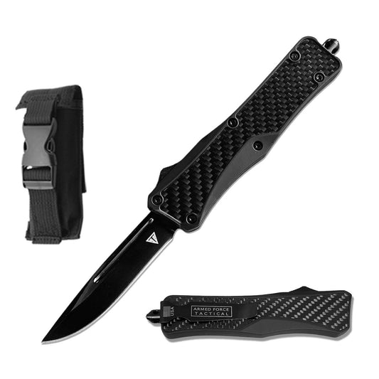 8.25" Black Carbon Fiber Automatic OTF Knife Drop Point Blade