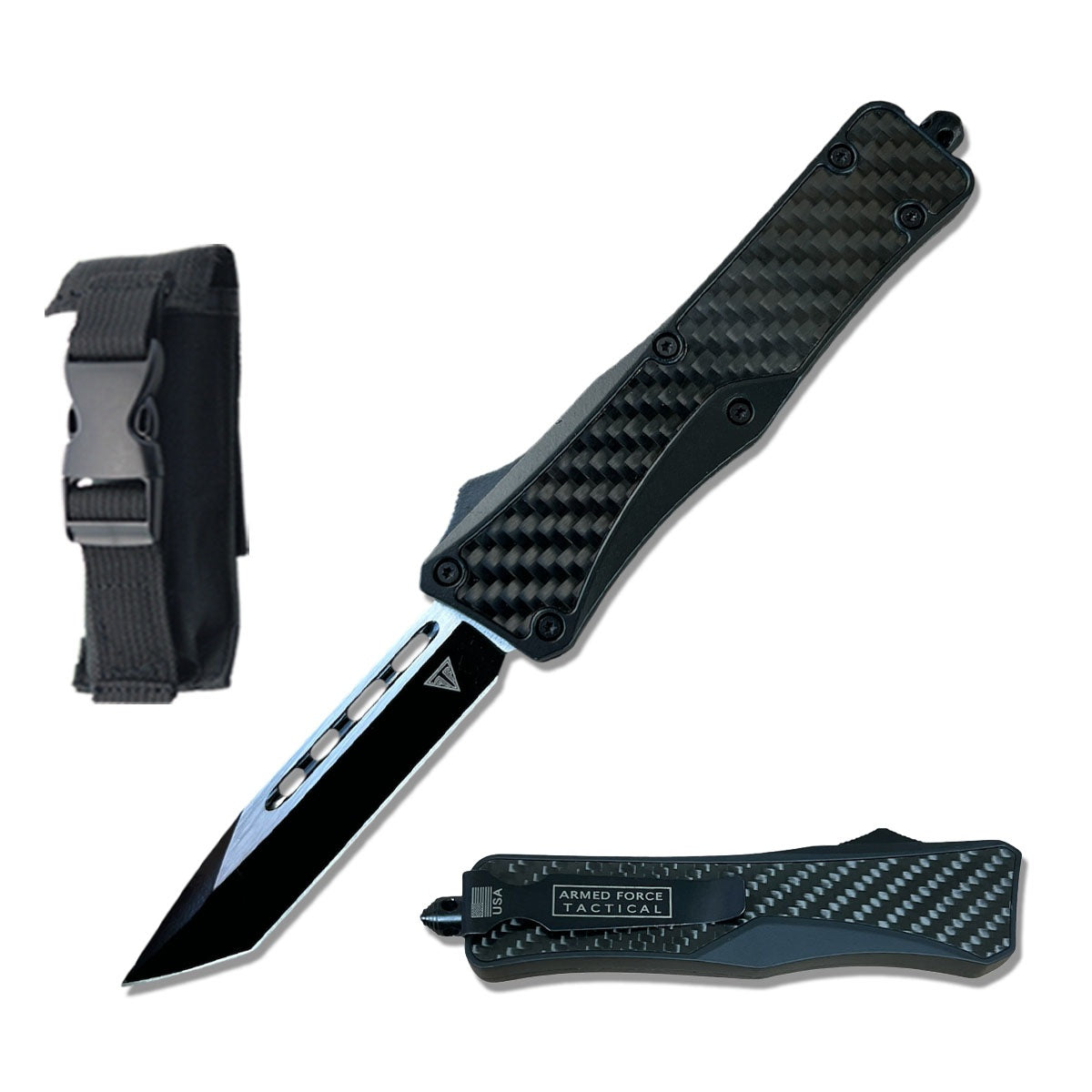 8.25" Black Carbon Fiber Automatic OTF Out the Front Knife