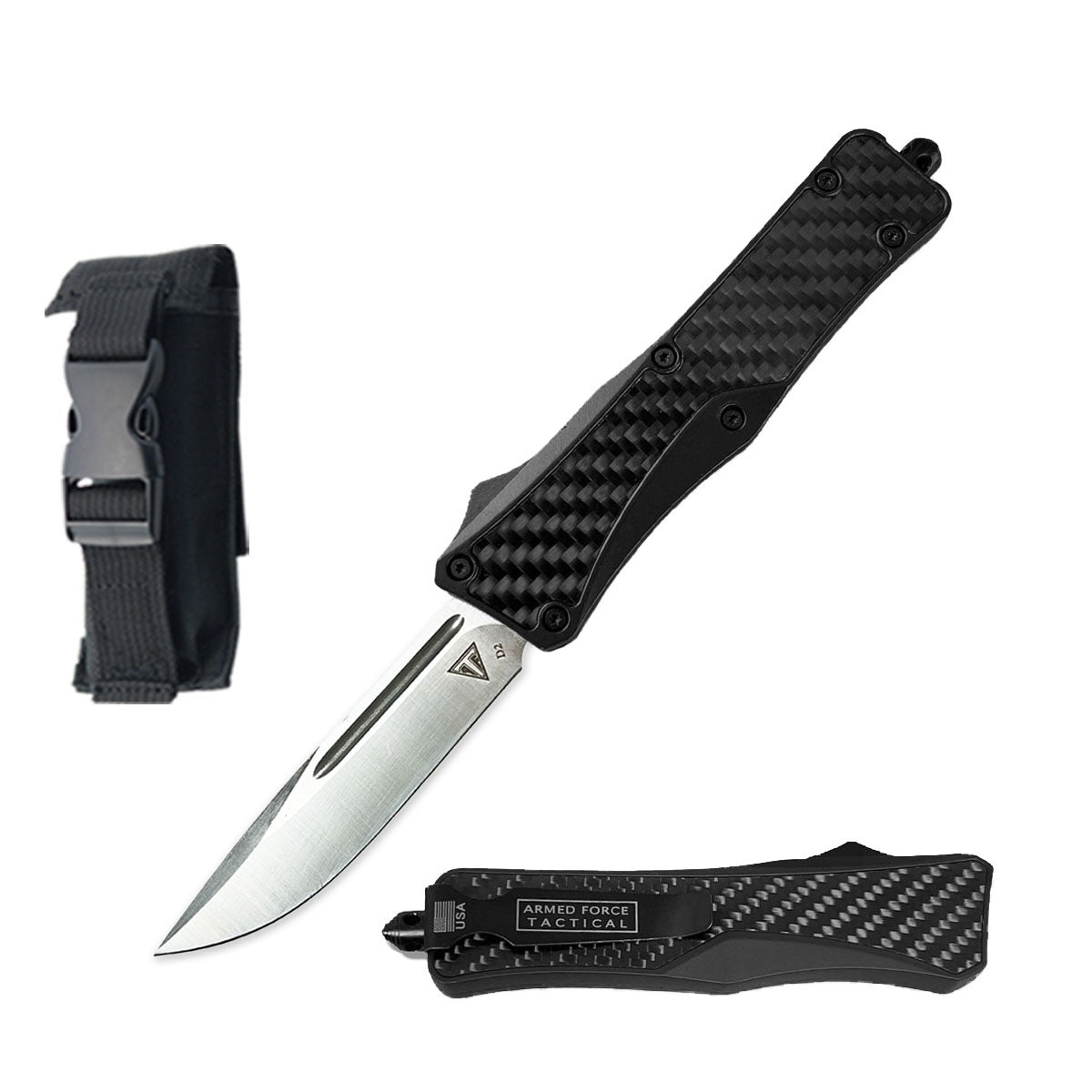 6.75" D2 Steel Carbon Fiber Handle Drop Point Blade Automatic OTF Knife