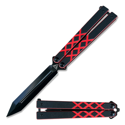 Black G10 Handle Balisong Butterfly Knife Ball Bearing Dagger Point Blade