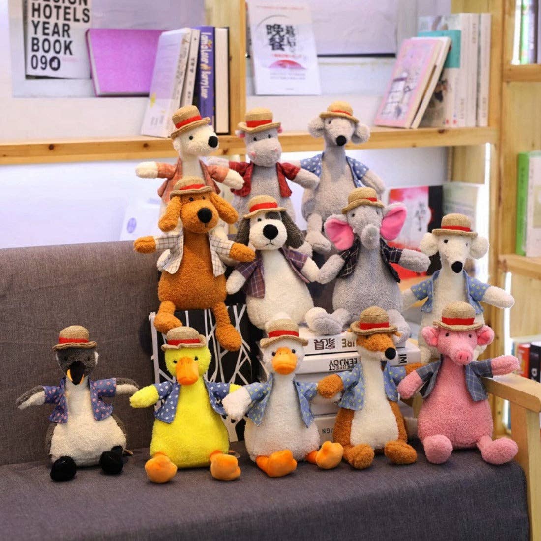 Kawai - Cute Straw Hat Plush Toys: RAT-GRAY / 30CM