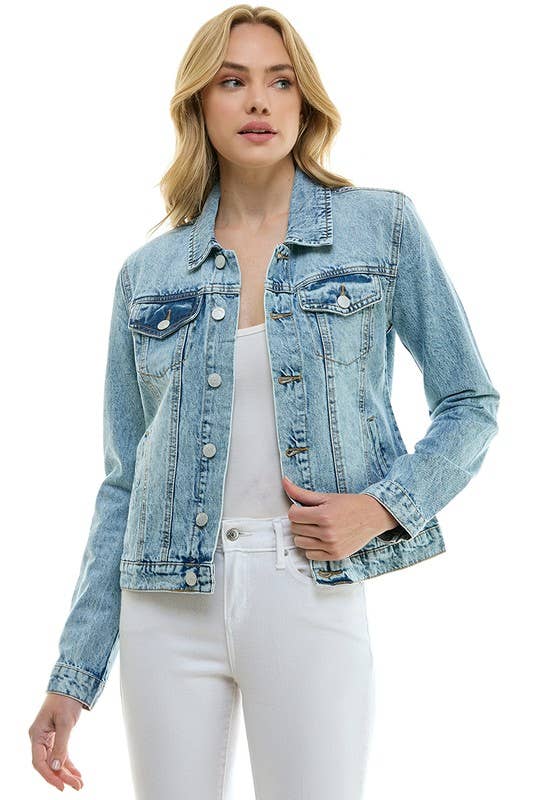 LADY CASUAL COTTON DENIM JEAN JACKET (OPEN PACK): Vintage Black / 100% Cotton / XL