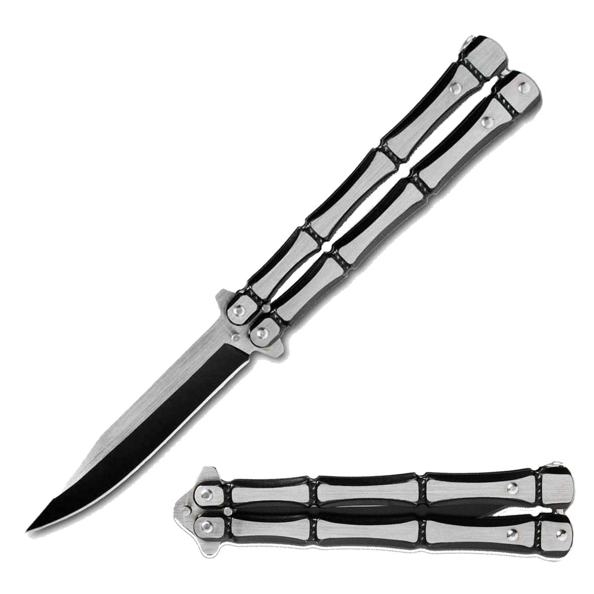 Metal Bones Butterfly Knife Clip Point Blade