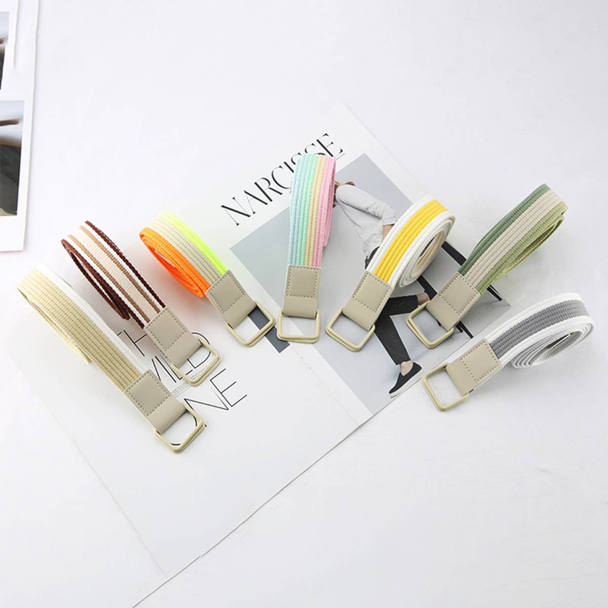 CWABE0948_STRIPED SIMPLE ALL-MATCH DOUBLE BUCKLE BELT: TYPE5 / (OS) 1