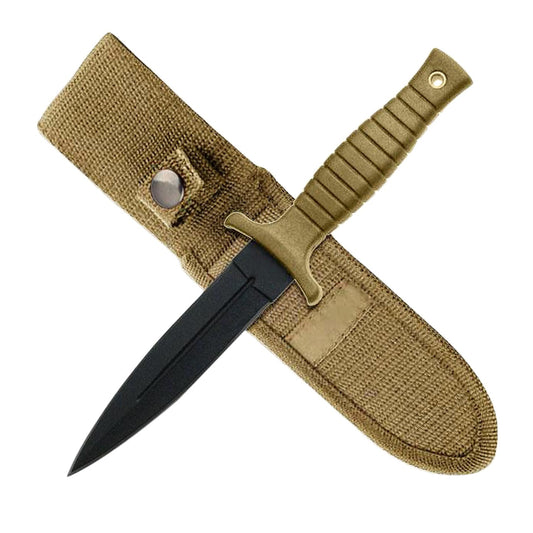 Military Tan Dual Double Edged Dagger Fixed Blade Boot Knife