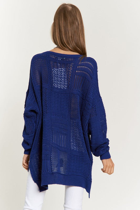 Davi & Dani Openwork Side Slit Drop Shoulder Knit Cover Up