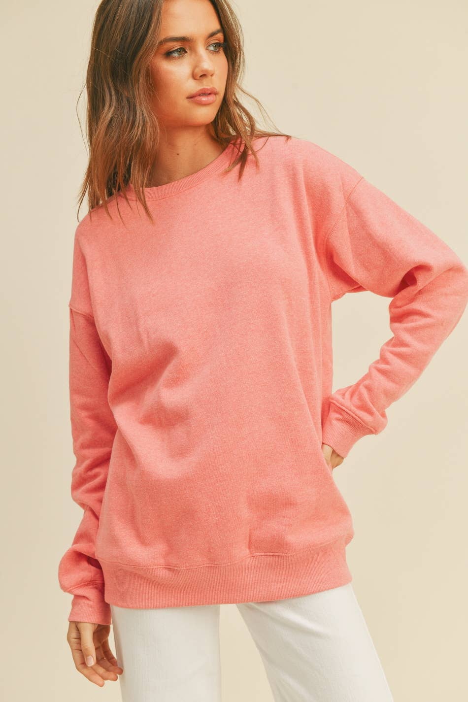 Blank Long Sleeve Sweatshirt: TEA ROSE / L